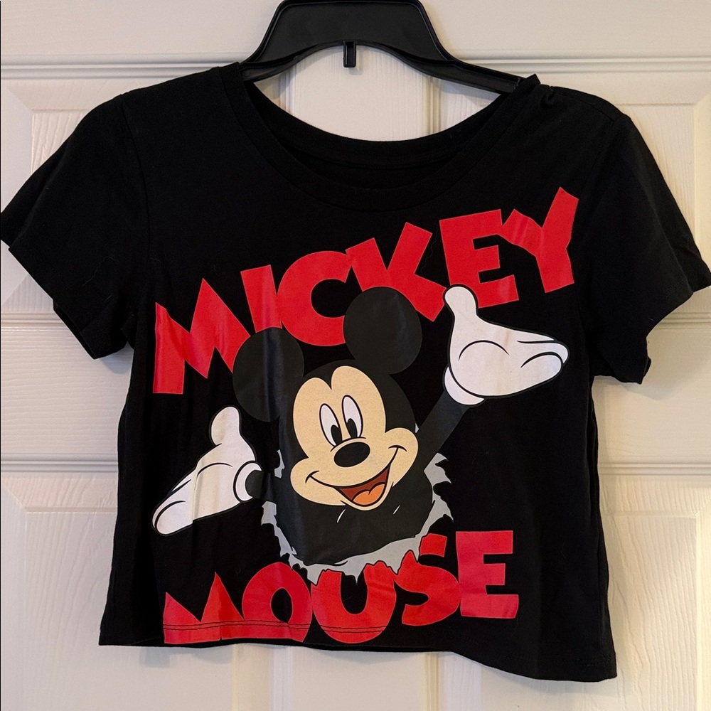 Disney Black Crop Top with Red Mickey Mouse Design